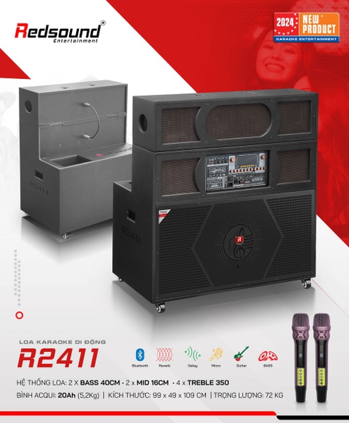 Loa gập di động (Bình AC QUI) Redsound Bass đôi 4 tấc gập R2411