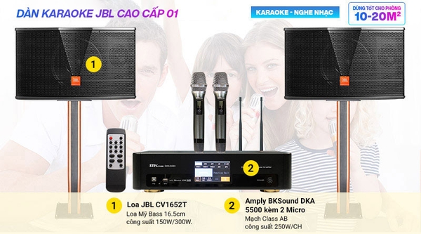 Trọn Bộ Karaoke Nghe Nhạc JBL 01 (JBL CV1652T- BKSound DKA 5500)