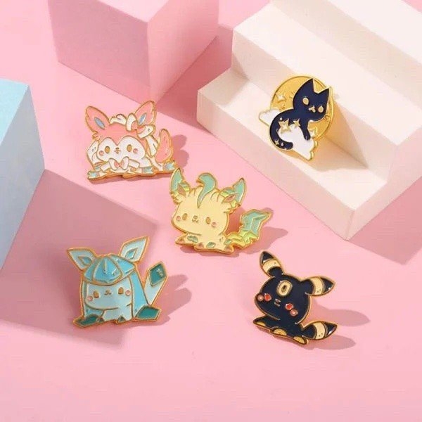 Túi Tote Denim dày dặn, huy hiệu Pins hoạt hình, thẻ bài Pokemon
