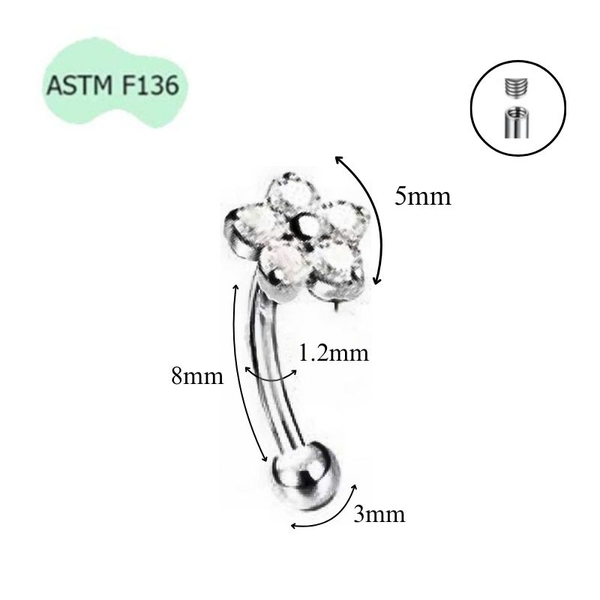 Titan F136 / Khuyên cong hoa nguyệt quế - 1.2*8mm