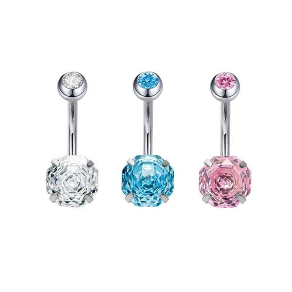 Khuyên rốn mặt đá hoa hồng Titan (phù hợp cho da nhạy cảm) - 3 màu