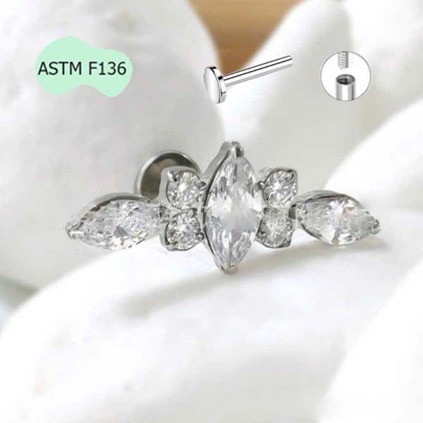 Khuyên tai hoa pha lê - Titanium - 1.2*10mm