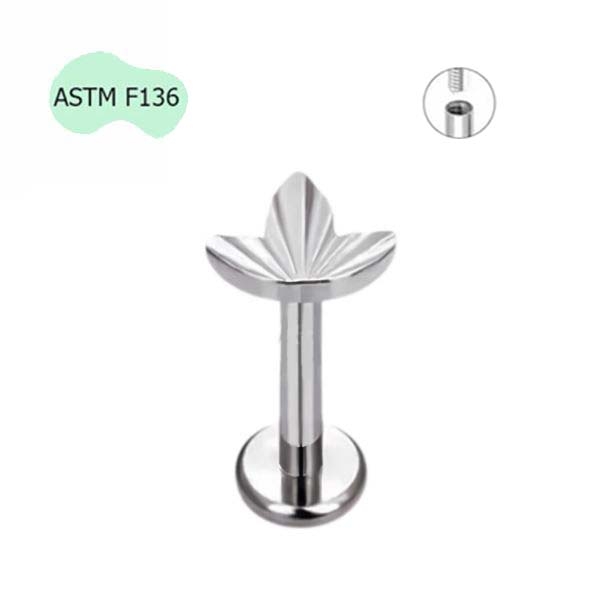 Khuyên tai Titanium hình lá phong - 1.2*8mm - Chốt vặn