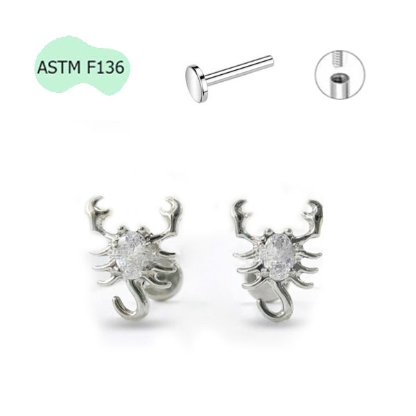 Khuyên tai Titan F136 hình bọ cạp đính đá - 1.2*10mm
