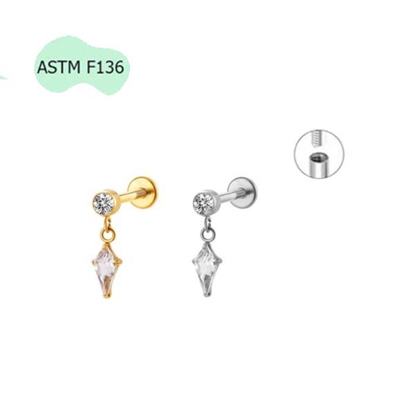 Bông tai Titanium đính đá tòn ten - 1.2*8mm - 2 màu