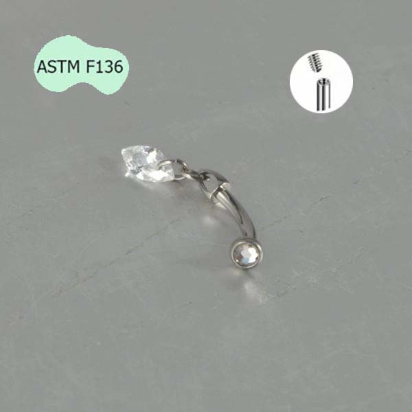 Khuyên Rook kèm phụ kiện đá pha lê - Titanium - 1.2*8mm