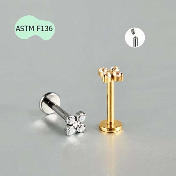 Khuyên Titanium cỏ bốn lá - Có 2 màu - 1.2*8