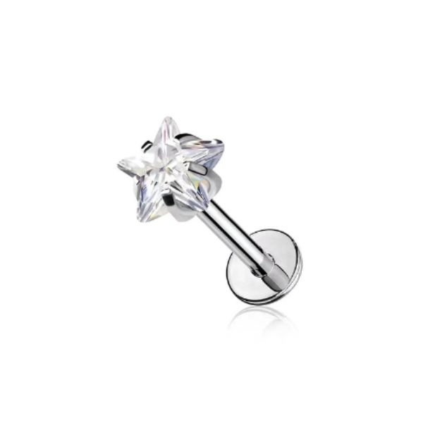 Khuyên tai đính đá ngôi sao 5 cánh - Thép không gỉ - 1.2*8mm