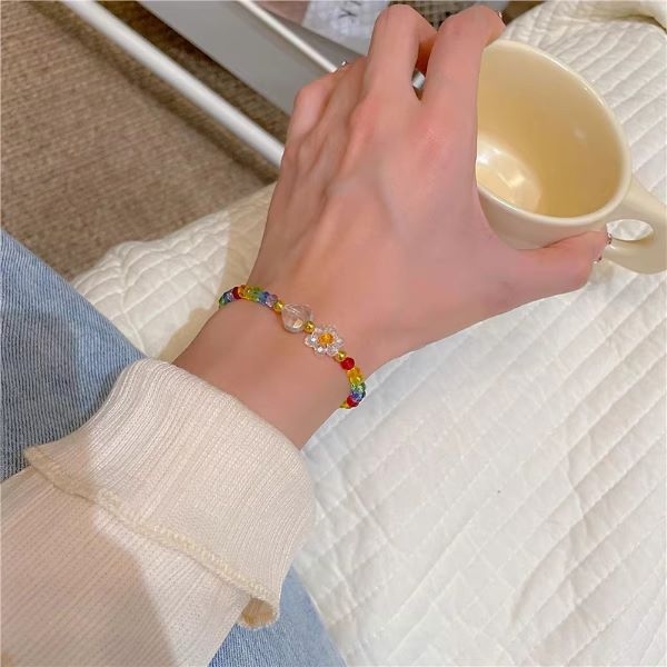 Lắc tay hạt nhiều màu sắc mix bông hoa trong