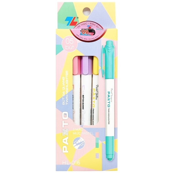 Bút Dạ Quang Màu Pastel Thiên Long Pazto Hl-016 Rửa Được, Không Để Lại Vết Khi Photocopy Hộp 5 Màu Bút Dạ Quang Màu Pastel Thiên Long Pazto Hl-016 Rửa Được, Không Để Lại Vết Khi Photocopy Hộp 5 Màu