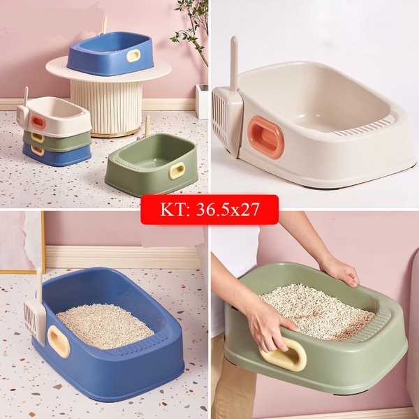 Khay vệ sinh mèo đế cao có tay cầm 36*26cm