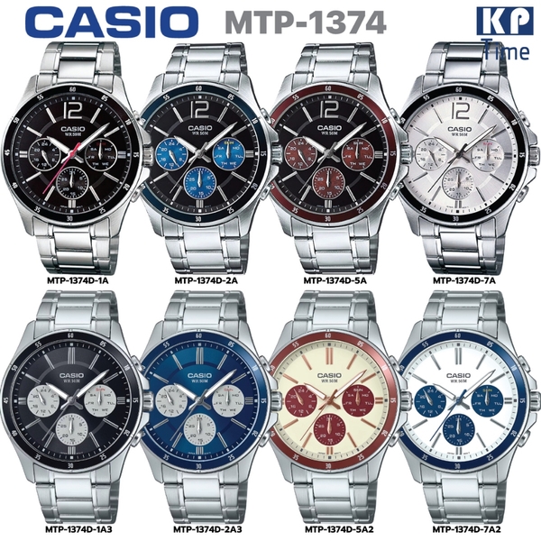 Casio, orologio da polso analogico al quarzo in acciaio inox, da uomo, MTP- 1374D-2A