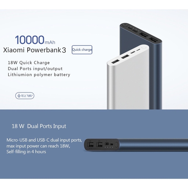 Pin Sạc Dự Phòng Xiaomi Fast Charge Power Bank 3 18W 10000mAh | VXN4274GL | Hàng Chính Hãng