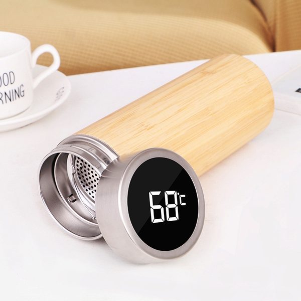 Bình Giữ Nhiệt Nhiệt Kế Gỗ Thông Minh, Inox 304 An Toàn Không Gỉ BGN05
