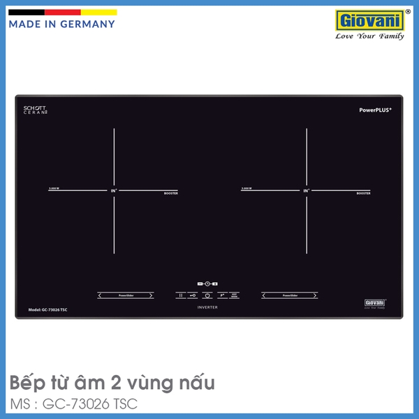 Bếp Từ 2 Vùng Nấu Lắp Âm Giovani GC-73026 TSC