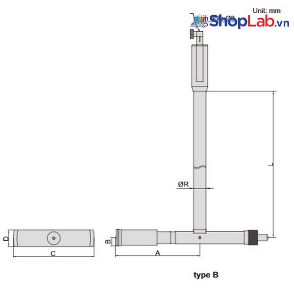 Thiết bị đo lỗ trong cho độ sâu lớn 500mm (không có đồng hồ đo) khoảng đo 18-35mm Insize