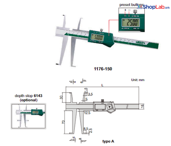 Thước kẹp điện tử không dây 1176-200WL Insize