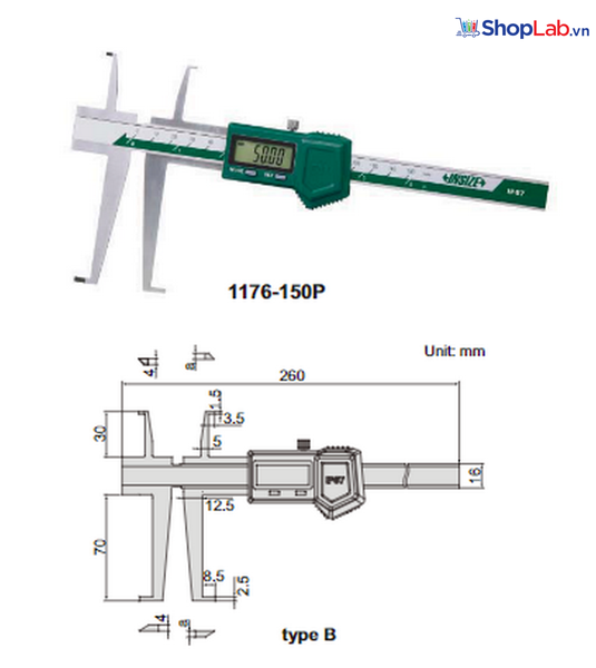 Thước kẹp điện tử chống bụi IP67, chống thấm nước 1176-150P Insize