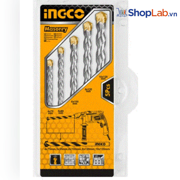 Bộ 5 mũi khoan bê tông đuôi trơn AKDB3055 Ingco