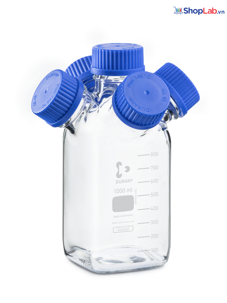 Chai trung tính vuông HPLC, 5 cổ GL45, 1000ml Duran