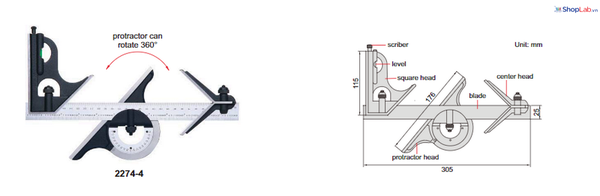 Set thước đo góc 2274-4 Insize