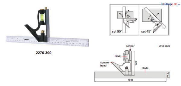 Thước đo góc đa năng 2276-300 Insize