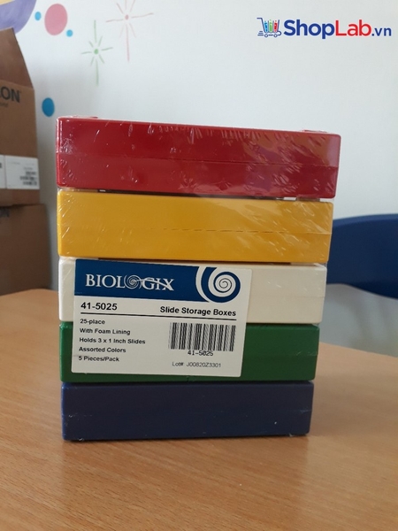 Hộp đựng lam kính 25 vị trí, 5 màu Biologix