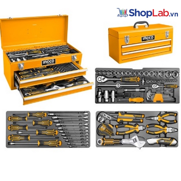 Bộ thùng đồ nghề 3 ngăn 97 món dụng cụ HTCS220971 Ingco