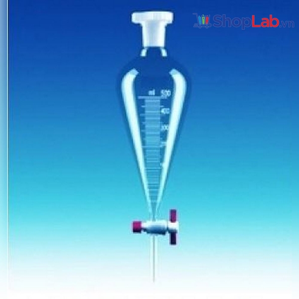 Bình lắng gạn quả lê khóa nhựa có chia vạch 2000ml 2030100006655 Genlab