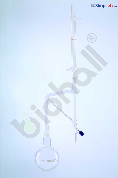 Bộ chiết tinh dầu nhẹ hơn nước( Bình cầu tròn 1L+co hứng tinh dầu 10ML+ ống sinh hàn thằng) Biohall