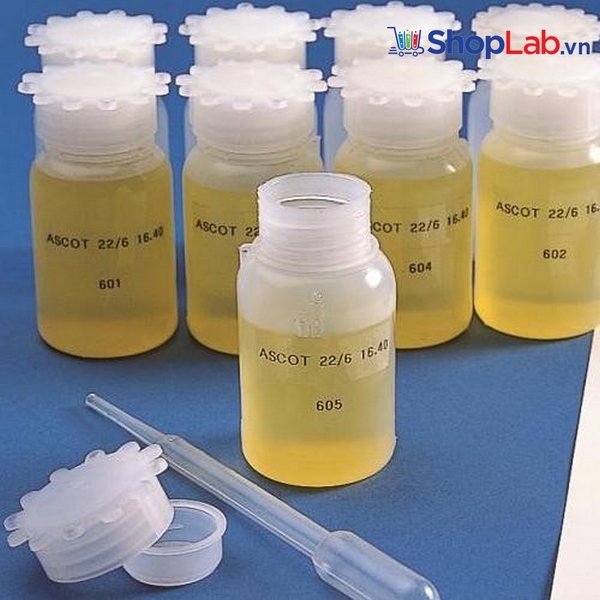 Chai nhựa đựng mẫu PE miệng rộng 100ml, có nắp, chia vạch 20ml K409 Kartell