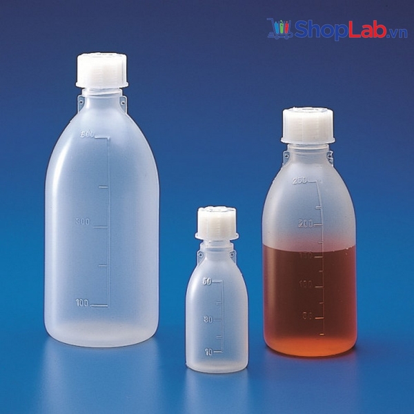 Chai nhựa đựng mẫu PP miệng hẹp 500ml, có nắp, chia vạch 100ml K1601 Kartell