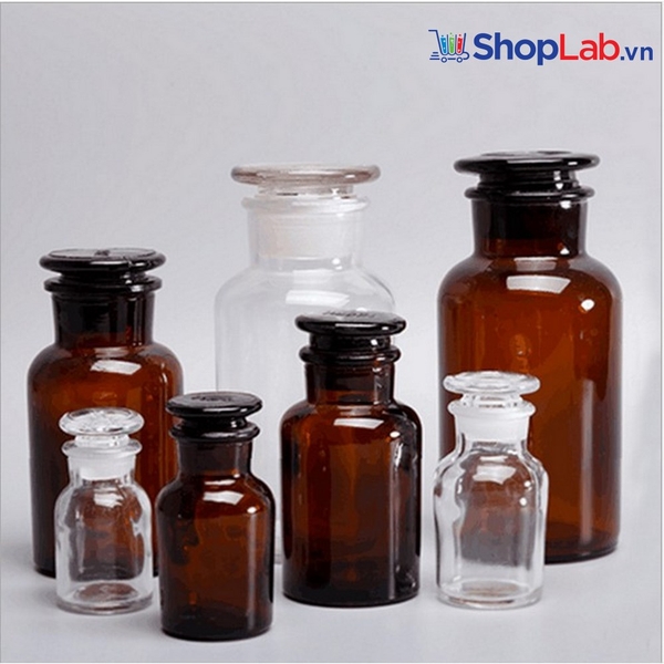 Chai thủy tinh nâu nút mài miệng rộng 1000ml Onelab
