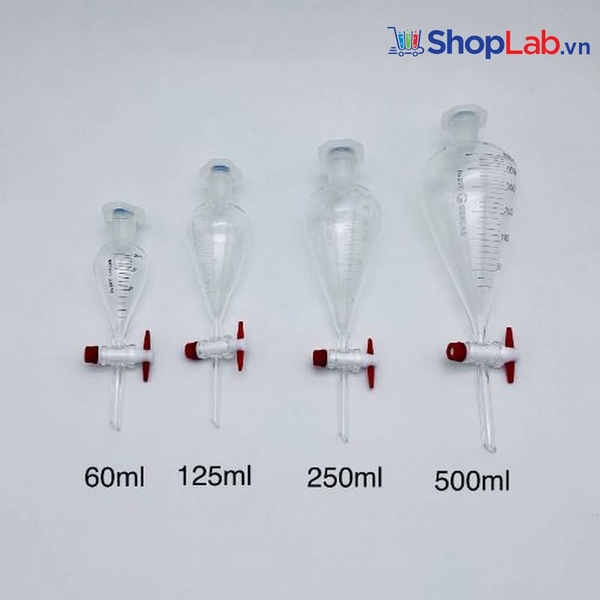 Phễu chiết quả lê khóa nhựa có chia vạch Genlab