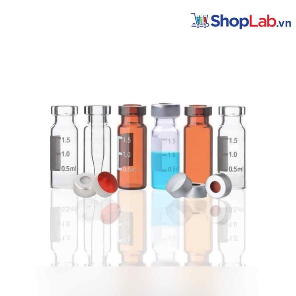 Lọ đựng mẫu vial thủy tinh, nâu 2ml, có nhãn, nắp 11mm, soda lime V11D7 Finetech