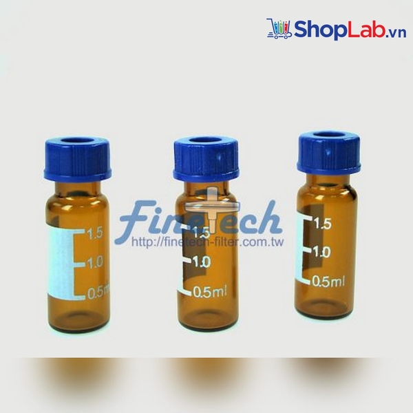 Lọ đựng mẫu vial thủy tinh nâu, có chia vạch 2ml, nắp 9mm, soda lime V9D7 Finetech