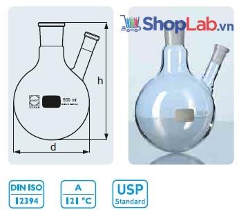 Bình cầu đáy tròn, 2 cổ NS29/32, 14/23 1000ml 241835601 Duran