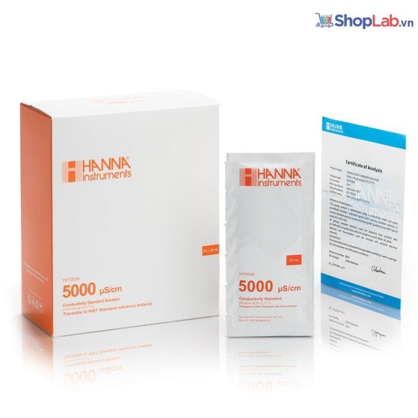Gói chất chuẩn hiệu chuẩn EC 5000 µS/cm kèm COA, (25 x 20mL) HI70039C Hanna