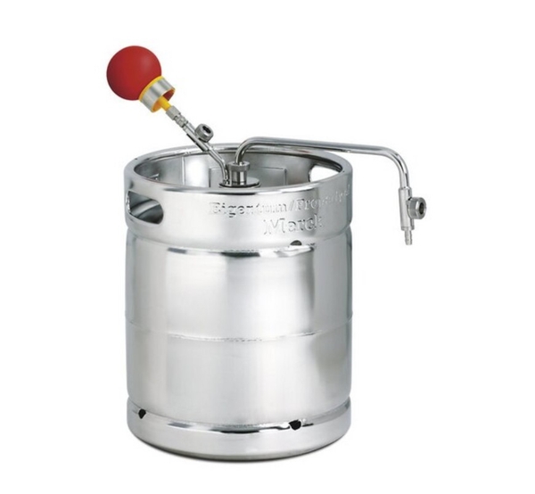Withdrawal system for solvents with manual pressure build-up for 10 l and 30 l stainless steel barrels