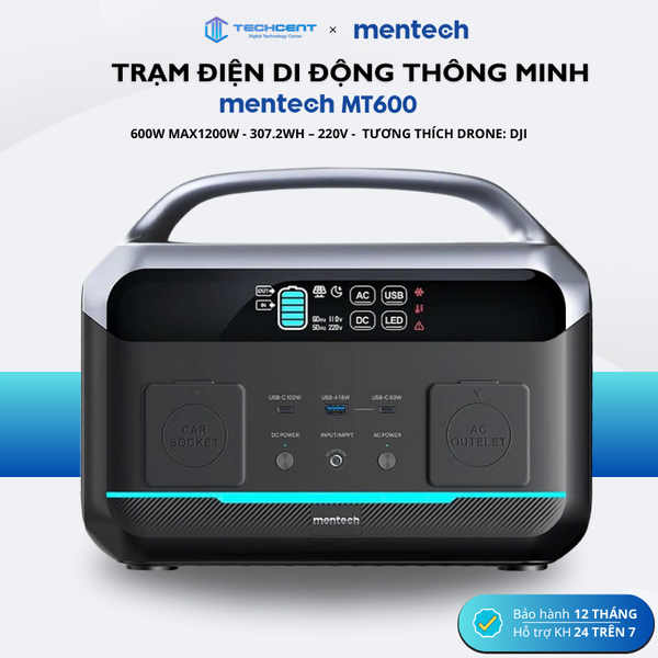 Trạm Sạc 220V Mentech MT600 600W, Dung Lượng 307.2Wh, 2 Cổng C 100W & 60W