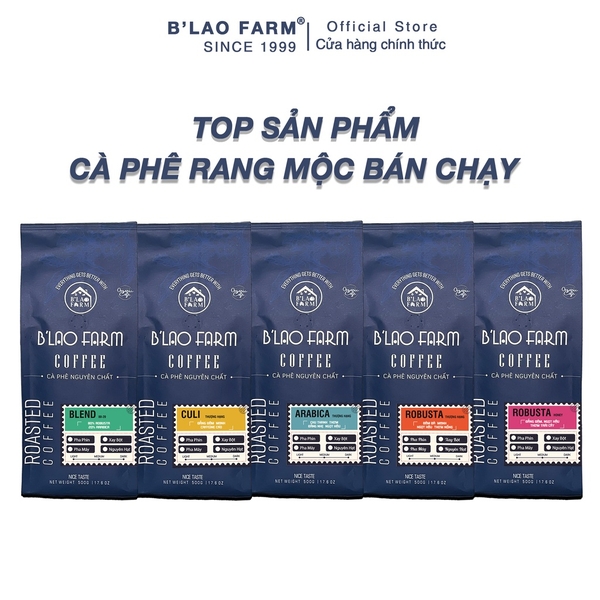 Cà phê rang xay nguyên chất Blend 90% Robusta và 10% Arabica B'lao Farm rang mộc ,gu hiện đại,không hương liệu và chất bảo quản B91