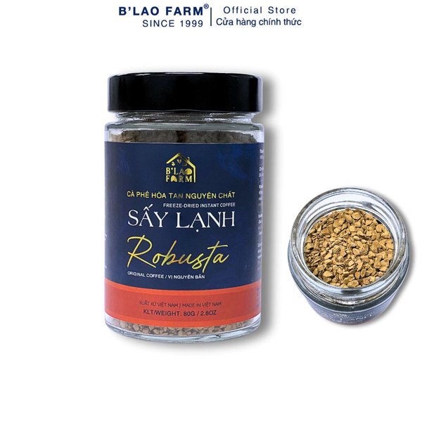 Cà phê Sấy Lạnh Hòa Tan Robusta B'Lao Farm 100% rang mộc - Đắng đậm, giữ trọn hương vị tự nhiên, tiện lợi