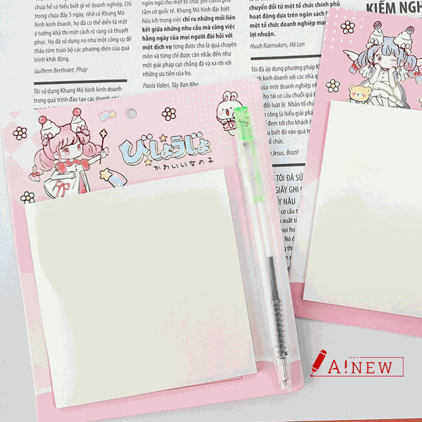 GIẤY NOTE TRONG SUỐT TẶNG KÈM BÚT BI MỰC ĐEN MINI / GIẤY NOTE TRONG / GIẤY NOTE / GIẤY GHI CHÚ / MÃ SỐ 111086
