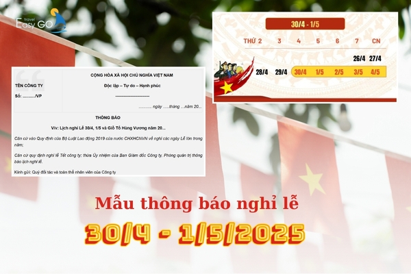 Mẫu Thông Báo Nghỉ Lễ 30/4 - 1/5 Thông Dụng Nhất Nên Dùng