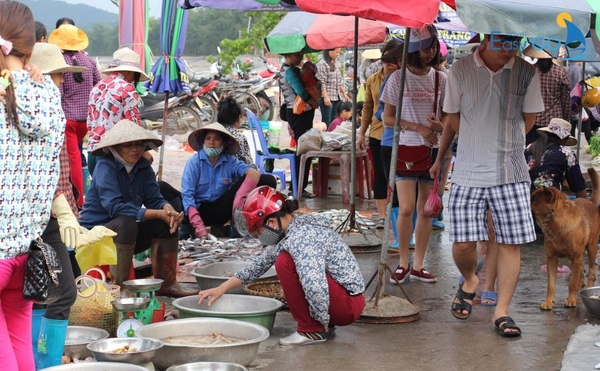 Du khách cũng tham gia vào chợ cá cảng Bắc Vàn