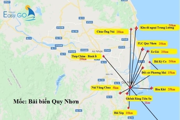 bản đồ tham quan các địa điểm du lịch Quy Nhơn