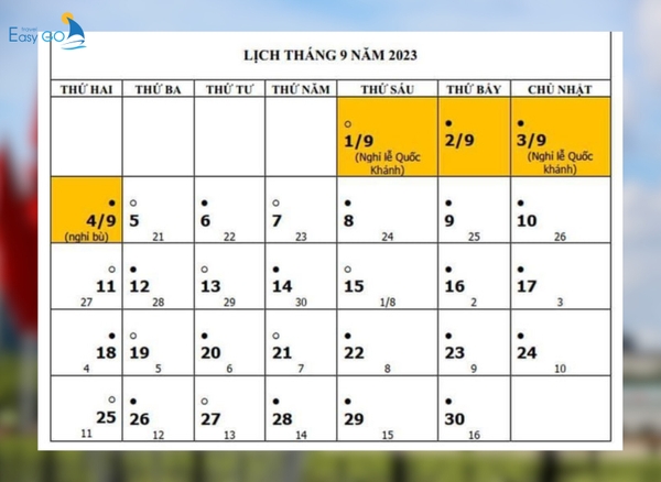 Lịch nghỉ lễ Quốc Khánh 2/9/2023 của học sinh sinh viên | EASY GO TRAVEL