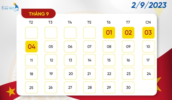 Quy định nghỉ lễ Quốc Khánh 2/9/2023