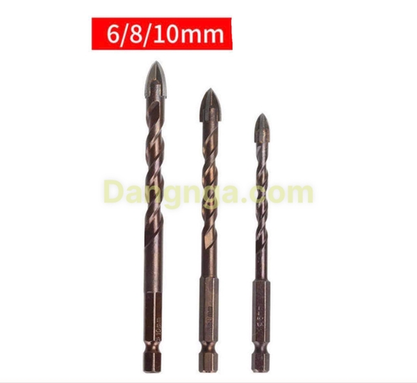 Bộ Mũi Khoan 4 cạnh 6-8-10mm khoan đá, gạch men b16