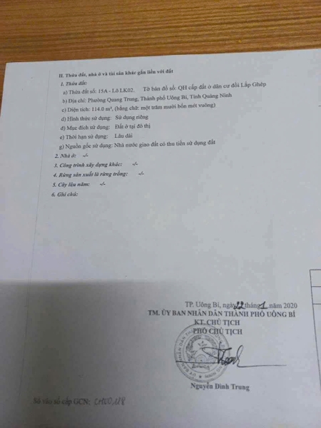 A526 - ô12.lk2 - Quy hoạch đồi đỉnh viên - khu 2 - Quang Trung - Uông Bí